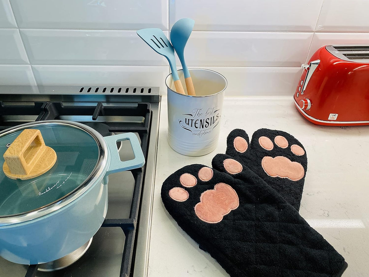 Oven Mitts Cat Paws - Black & Pink