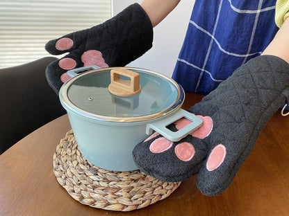 Oven Mitts Cat Paws - Black & Pink