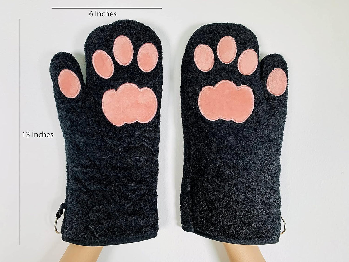 Oven Mitts Cat Paws - Black & Pink