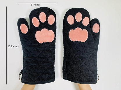 Oven Mitts Cat Paws - Black & Pink