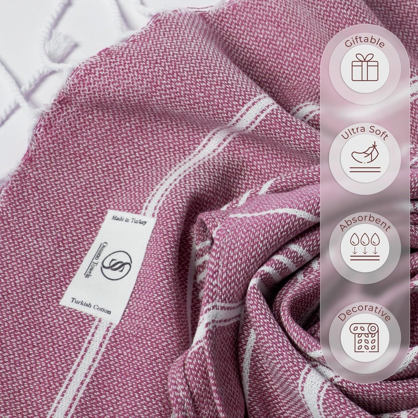 Ossano Decorative Turkish Hand Towels - Thin & Quick Dry - Set of 2 (30" x 18") - for Kitchen & Bathroom - Multifunctional as - Kitchen Cloths, Guest Room Hand Towel, Powder Room Towels - Pink