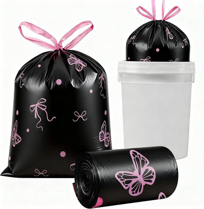 Pink Bow 4 Gallon Trash Bags Lavender Scented, 100 Count - Small Drawstring Garbage Bags No-tearing for Bathroom, Office, Kitchen, Home, Outdoor Camping