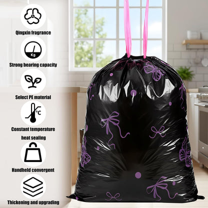 Pink Bow 4 Gallon Trash Bags Lavender Scented, 100 Count - Small Drawstring Garbage Bags No-tearing for Bathroom, Office, Kitchen, Home, Outdoor Camping