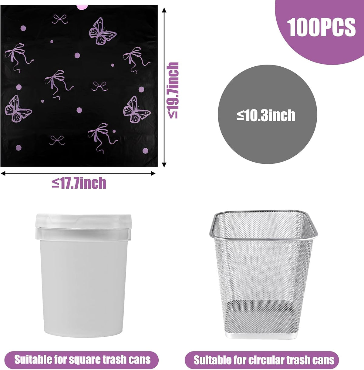 Pink Bow 4 Gallon Trash Bags Lavender Scented, 100 Count - Small Drawstring Garbage Bags No-tearing for Bathroom, Office, Kitchen, Home, Outdoor Camping
