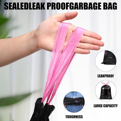 Pink Bow 4 Gallon Trash Bags Lavender Scented, 100 Count - Small Drawstring Garbage Bags No-tearing for Bathroom, Office, Kitchen, Home, Outdoor Camping