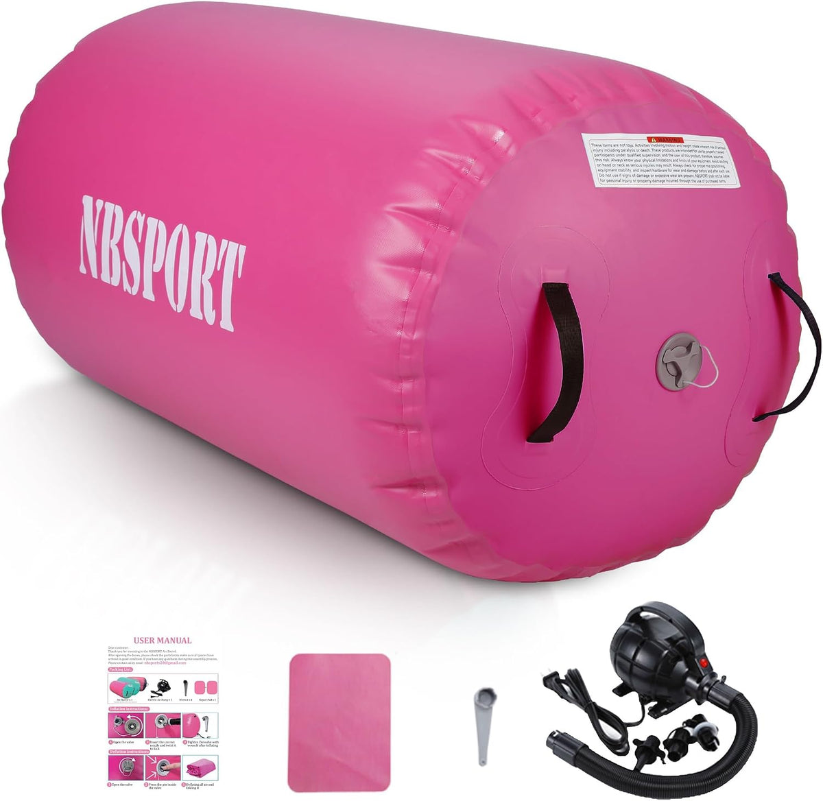 Air Barrel - Air Roller Gymnastics Barrel for Back Handspring Trainer, Air Tumble Mat with Pump for Gym Training/Yoga Balance Exercise/Cheerleading/Home and Outdoor Use