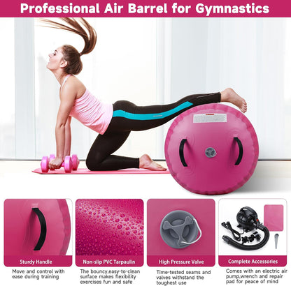 Air Barrel - Air Roller Gymnastics Barrel for Back Handspring Trainer, Air Tumble Mat with Pump for Gym Training/Yoga Balance Exercise/Cheerleading/Home and Outdoor Use