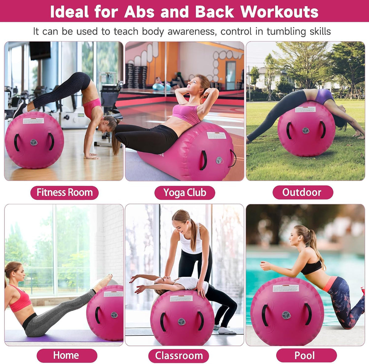 Air Barrel - Air Roller Gymnastics Barrel for Back Handspring Trainer, Air Tumble Mat with Pump for Gym Training/Yoga Balance Exercise/Cheerleading/Home and Outdoor Use