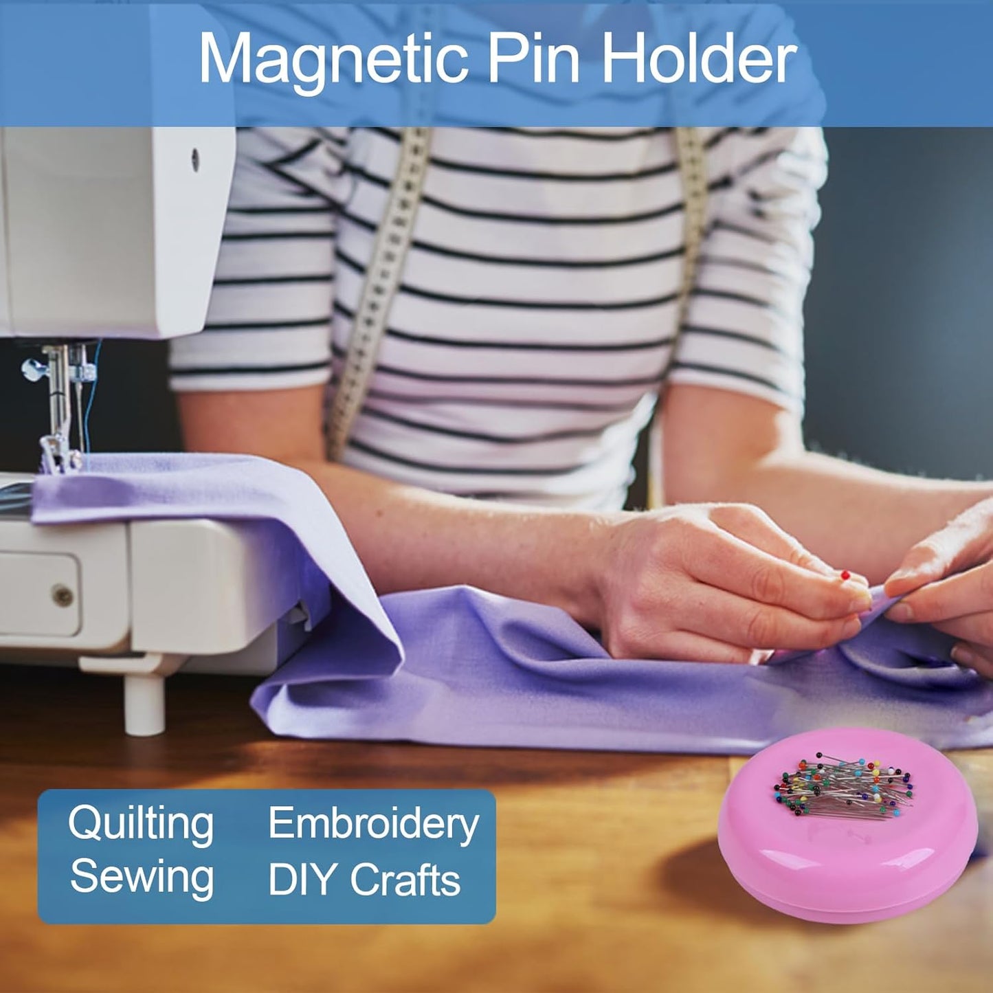 Magnetic Pin Cushion with 100 Plastic Head Pins, Magnetic Pins Holder for Sewing Quilting