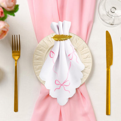 FYSUIMU 6 Pcs Pink Bow Cloth Napkin Scalloped Edge Coquette Bow Tie Dinner Napkin White Pink Reusable Kitchen Top Collection for Birthday Wedding Dining Table, 18 x 18 Inch