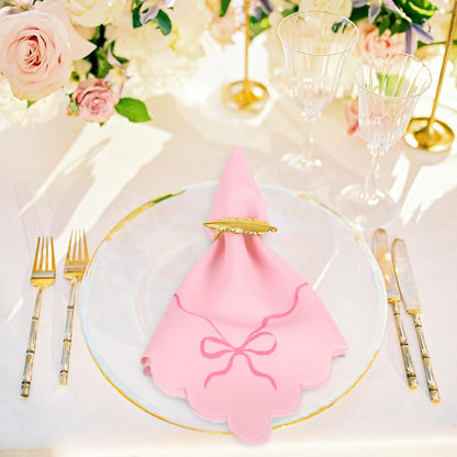 FYSUIMU 6 Pcs Pink Bow Cloth Napkin Scalloped Edge Coquette Bow Tie Dinner Napkin White Pink Reusable Kitchen Top Collection for Birthday Wedding Dining Table, 18 x 18 Inch