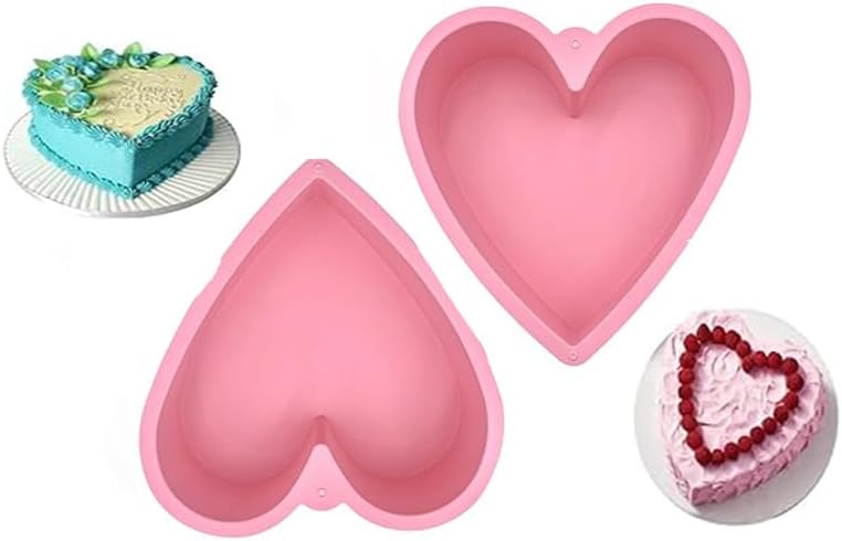 Nonstick Silicone Heart Cake Mold, Heart Cake Pan Set for Brownies, Food Grade Silicone, Nonstick Easy Clean, Freezer, Microwave and Oven Safe, Pink, 9 Inch