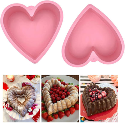 Nonstick Silicone Heart Cake Mold, Heart Cake Pan Set for Brownies, Food Grade Silicone, Nonstick Easy Clean, Freezer, Microwave and Oven Safe, Pink, 9 Inch