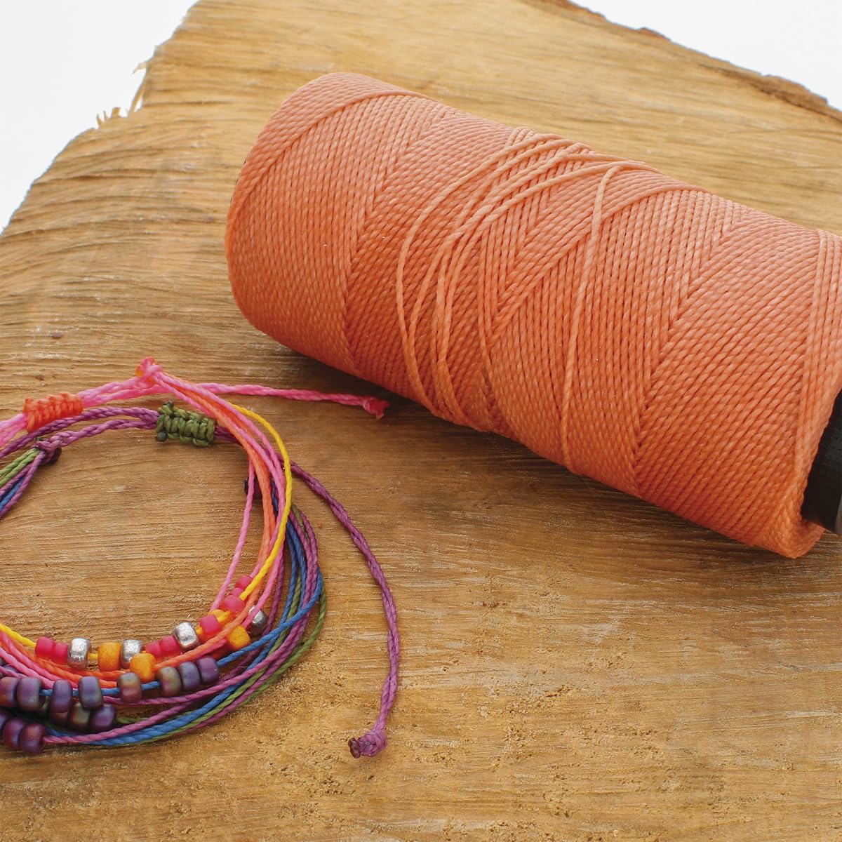 Knot It Waxed Polyester Cord – Peach Color – 0.7mm Diameter – Light Wax, 144 Meters (472 Feet) Per Spool – Make Jewelry, Macrame, Friendship Bracelets and DIY Crafts