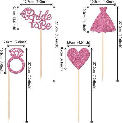 12 PCS Bride to Be Centerpiece Sticks Double Sided Glitter Heart Ring Dress Bridal Shower Table Flower Centerpieces for Wedding Engagement Bachelorette Party Flower Decorations Supplies Pink