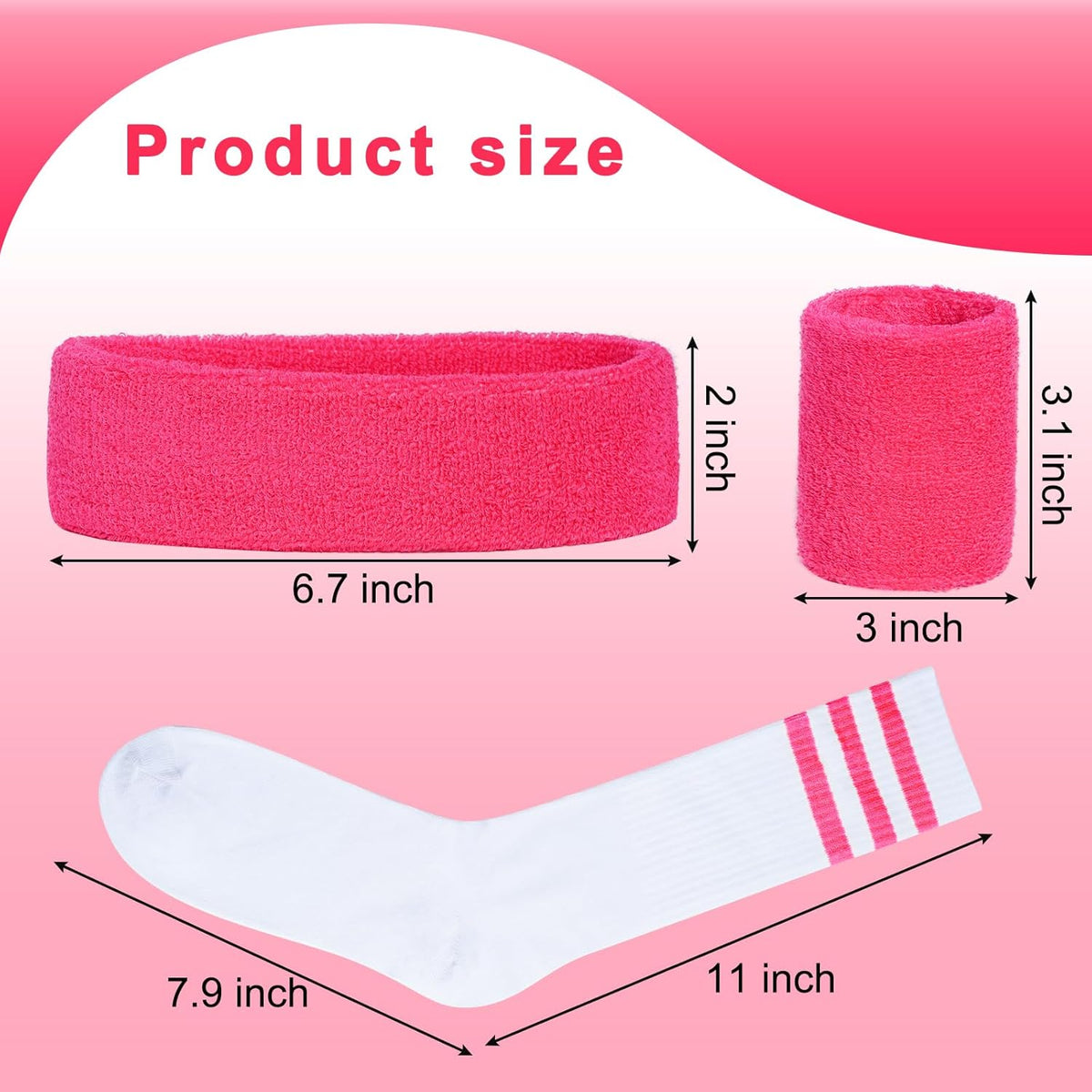 5 Pieces Striped Sweatbands and Socks Set, Sports Sweatbands Wrist Sweat Bands Red, White& Blue High Tube Socks 80s Accessories Costumes for Men Women