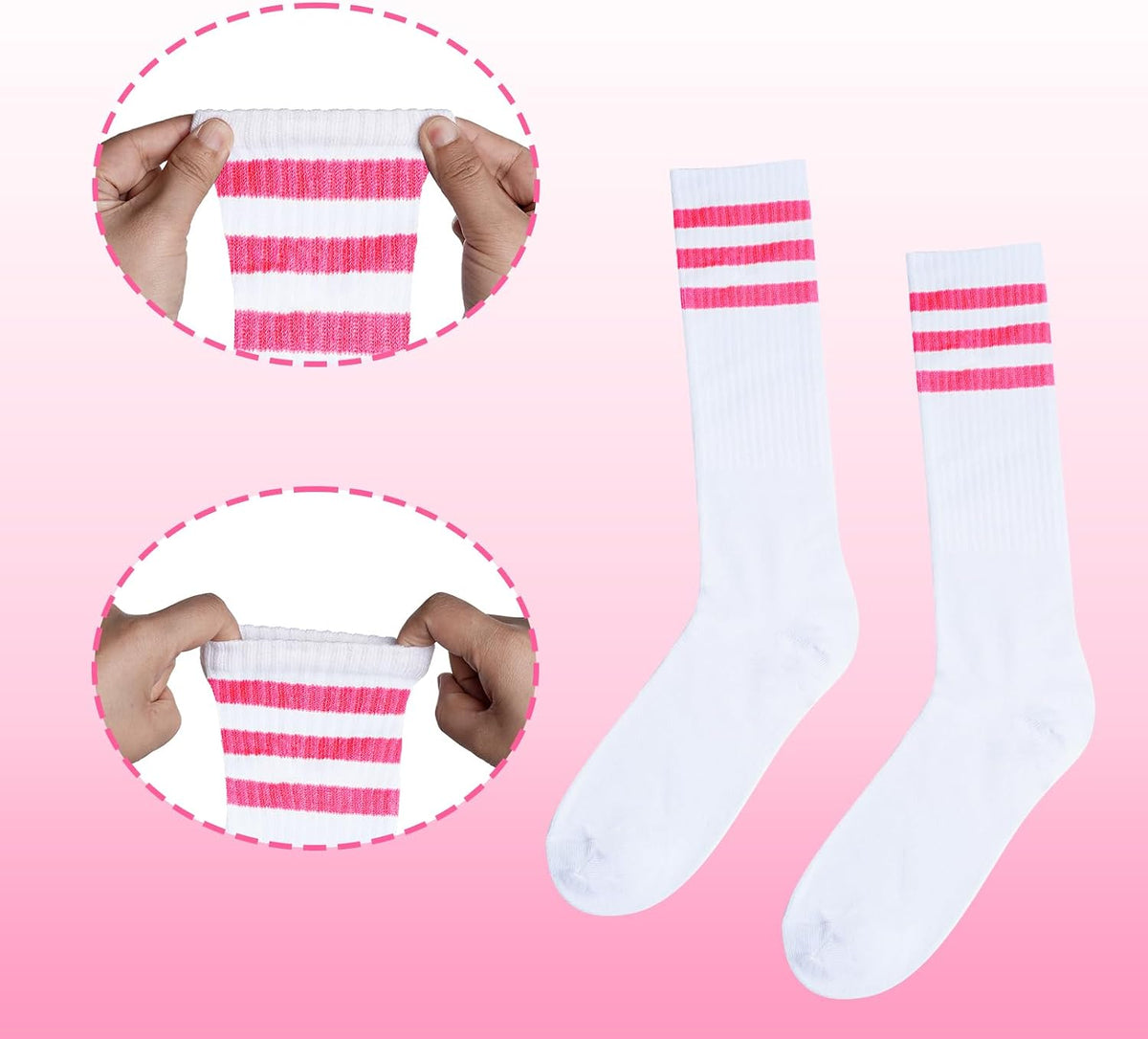 5 Pieces Striped Sweatbands and Socks Set, Sports Sweatbands Wrist Sweat Bands Red, White& Blue High Tube Socks 80s Accessories Costumes for Men Women