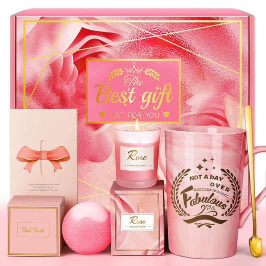 Birthday Gifts for Women Mom Wife, Pink Spa Relaxation Basket Set | Christmas Gift for Her, Sister, Friend, Grandma, Girlfriend, Coworker, Teacher, Valentines, Mothers Day Ideas