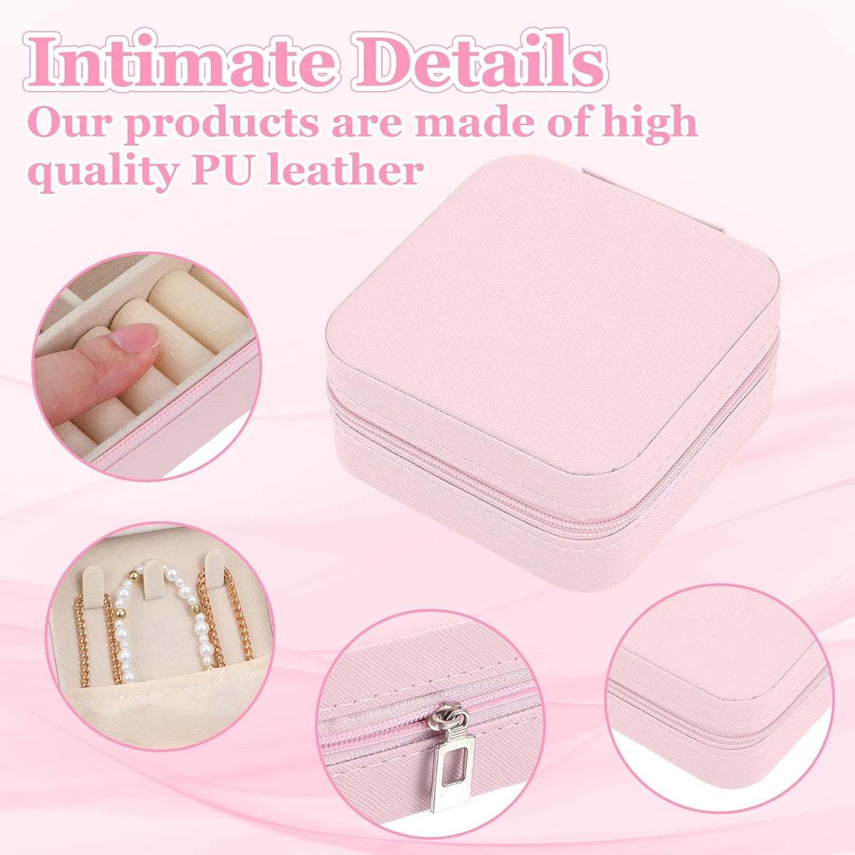 12pcs Mini Travel Jewelry Case,Bridesmaids Proposal Small Jewelry Box Mini Jewelry Organizer,Small PU Leather Portable Storage Box for Rings,Earrings,Necklaces,Bracelets(cherry blossom pink)