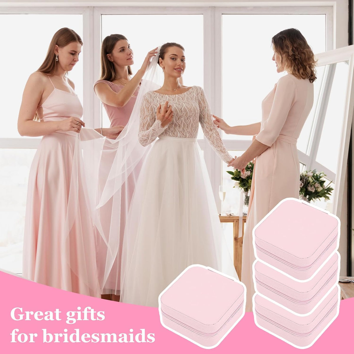 12pcs Mini Travel Jewelry Case,Bridesmaids Proposal Small Jewelry Box Mini Jewelry Organizer,Small PU Leather Portable Storage Box for Rings,Earrings,Necklaces,Bracelets(cherry blossom pink)