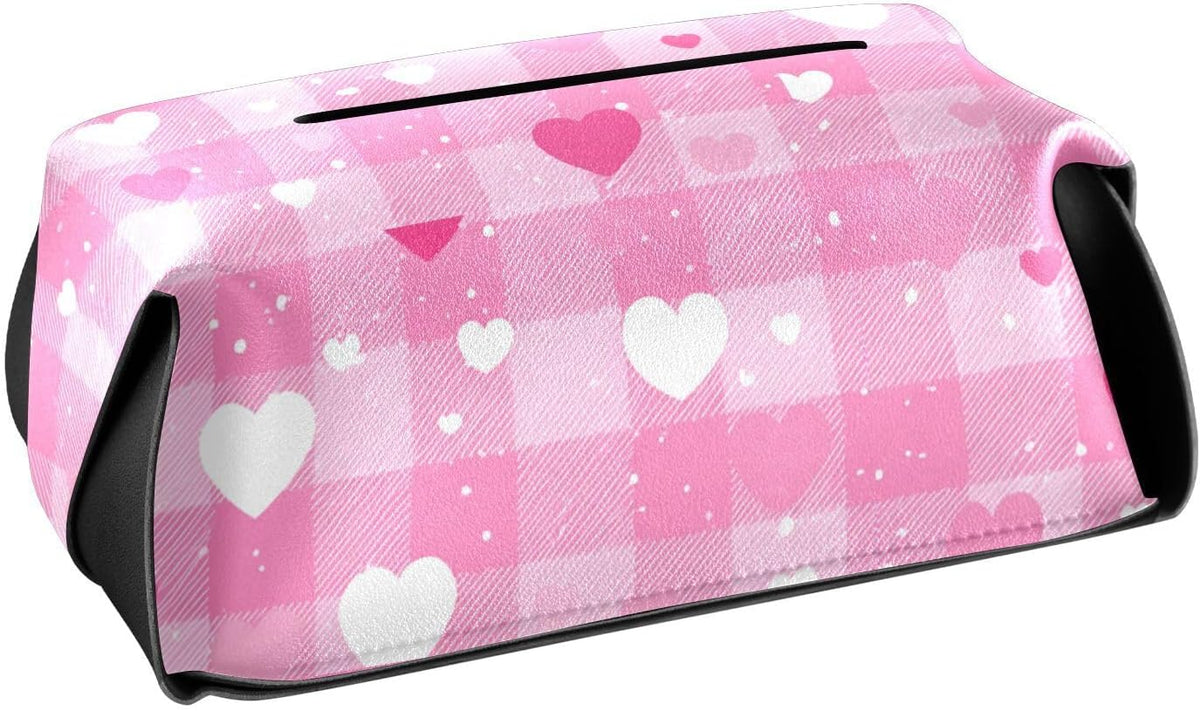 Tissue Box 1 pc Leather Tissue Box Cover 9.4 x 5.1 in Tissue Box Holder Rectangular Car Tissue Holder for Car Bathroom Living Room Decor and Accessories Pink Checkerboard Heart Speckle
