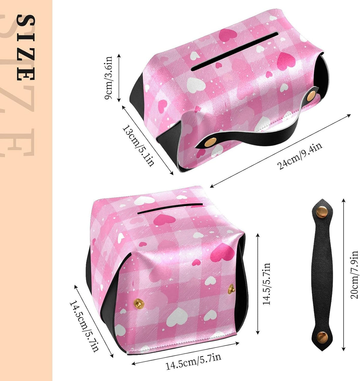 Tissue Box 1 pc Leather Tissue Box Cover 9.4 x 5.1 in Tissue Box Holder Rectangular Car Tissue Holder for Car Bathroom Living Room Decor and Accessories Pink Checkerboard Heart Speckle