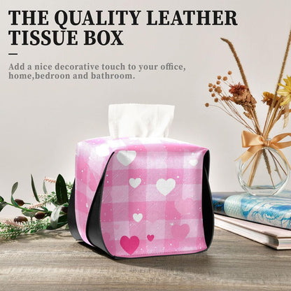 Tissue Box 1 pc Leather Tissue Box Cover 9.4 x 5.1 in Tissue Box Holder Rectangular Car Tissue Holder for Car Bathroom Living Room Decor and Accessories Pink Checkerboard Heart Speckle