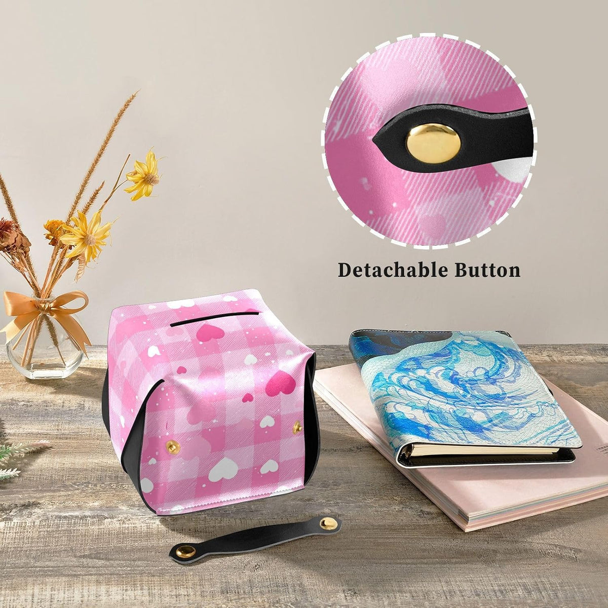 Tissue Box 1 pc Leather Tissue Box Cover 9.4 x 5.1 in Tissue Box Holder Rectangular Car Tissue Holder for Car Bathroom Living Room Decor and Accessories Pink Checkerboard Heart Speckle