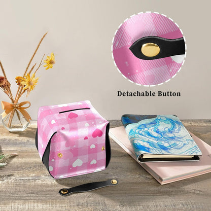 Tissue Box 1 pc Leather Tissue Box Cover 9.4 x 5.1 in Tissue Box Holder Rectangular Car Tissue Holder for Car Bathroom Living Room Decor and Accessories Pink Checkerboard Heart Speckle