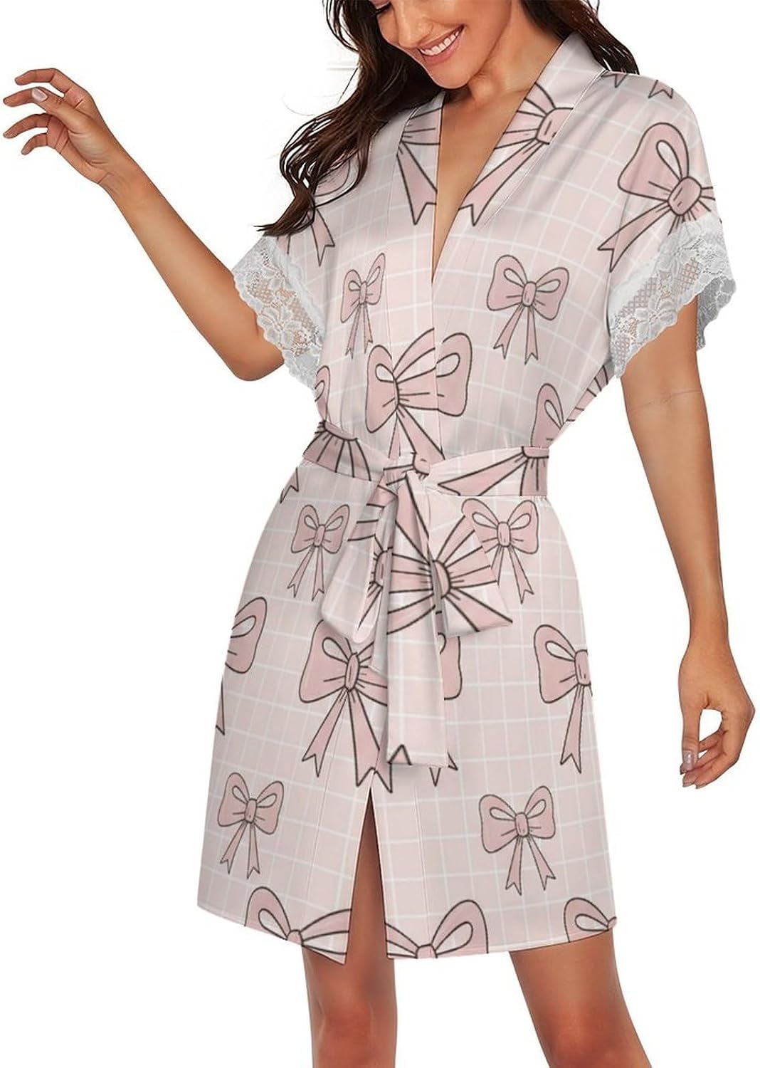 Pink Bow And Stars Womens Robe Bath Robe Sexy Robes for Women
