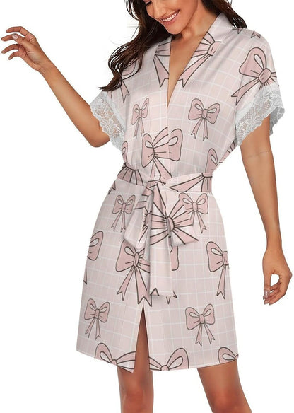 Pink Bow And Stars Womens Robe Bath Robe Sexy Robes for Women