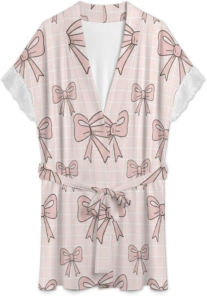 Pink Bow And Stars Womens Robe Bath Robe Sexy Robes for Women