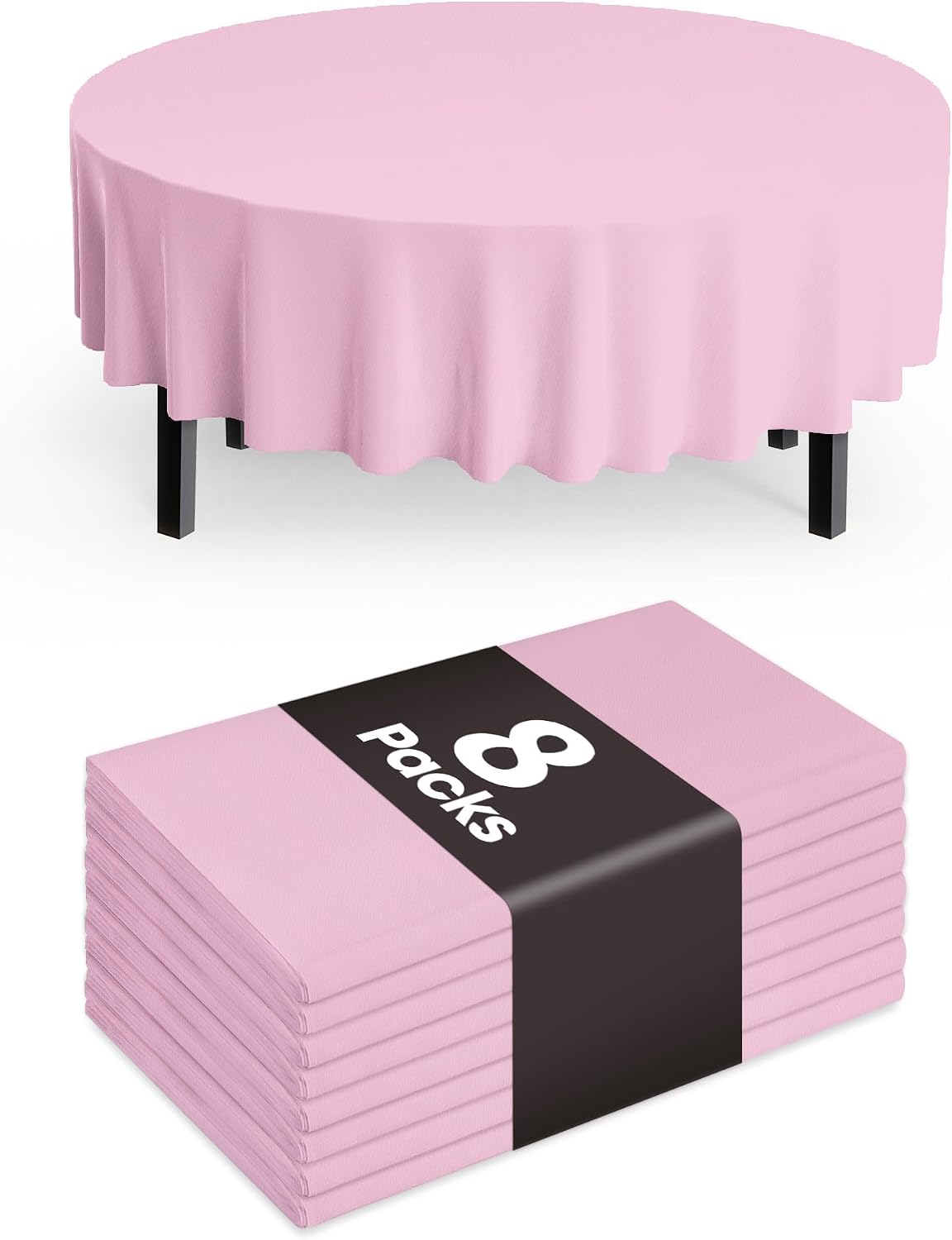 Plastic Table Cloth Disposable 8 Pack, 84 Inch Round, Pink