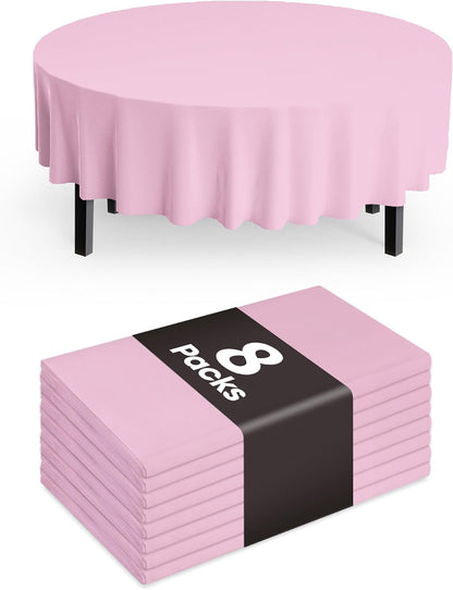 Plastic Table Cloth Disposable 8 Pack, 84 Inch Round, Pink