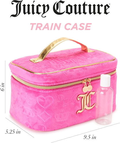 Hot Pink Makeup Bag, Velour Train Case, Heart Crown
