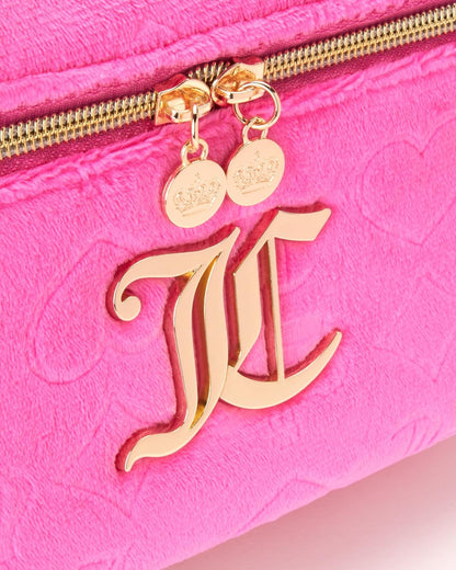 Hot Pink Makeup Bag, Velour Train Case, Heart Crown