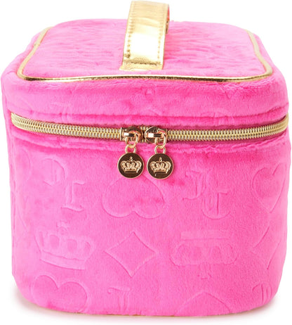 Hot Pink Makeup Bag, Velour Train Case, Heart Crown