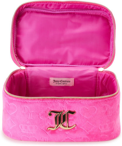 Hot Pink Makeup Bag, Velour Train Case, Heart Crown
