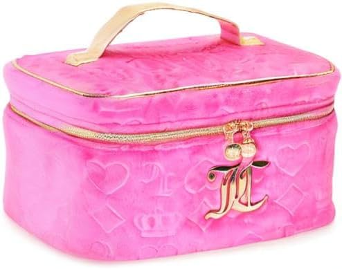 Hot Pink Makeup Bag, Velour Train Case, Heart Crown