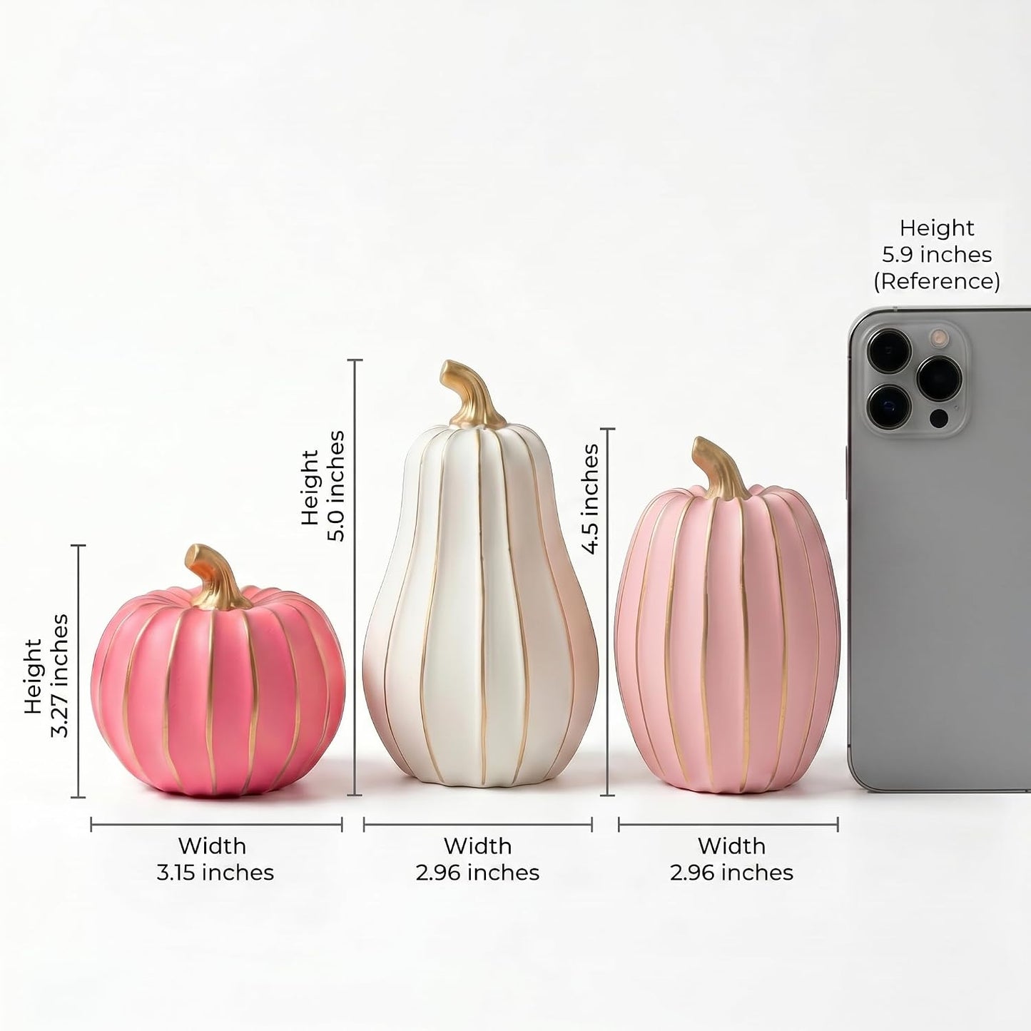 White Pink and Gold Pumpkin Decor, 3Pcs Resin Pumpkin Figurines Fall Decor
