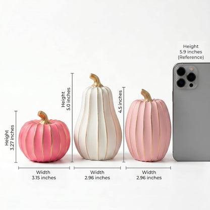 White Pink and Gold Pumpkin Decor, 3Pcs Resin Pumpkin Figurines Fall Decor