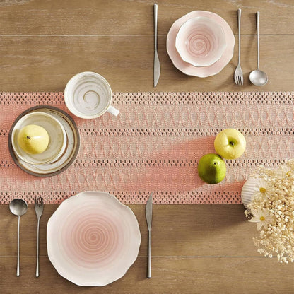 Boho Table Runner for Pink Tassel Home Decor 72 Inches Long, Rustic Macrame Cotton Linen Woven Coffee Table Runners for Wedding Party Baby Shower Dining Table Decoration, Pink