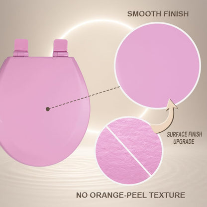 Toilet Seat, Slow Close, Soft Touch, Ultra-Smooth Matte Finish (No Orange-Peel Texture), Premium Moulded Wood, Quick Release, (Pink, Round)