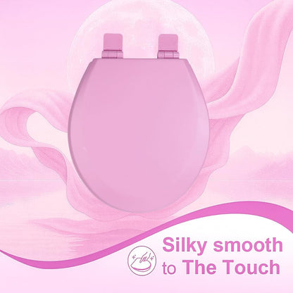Toilet Seat, Slow Close, Soft Touch, Ultra-Smooth Matte Finish (No Orange-Peel Texture), Premium Moulded Wood, Quick Release, (Pink, Round)