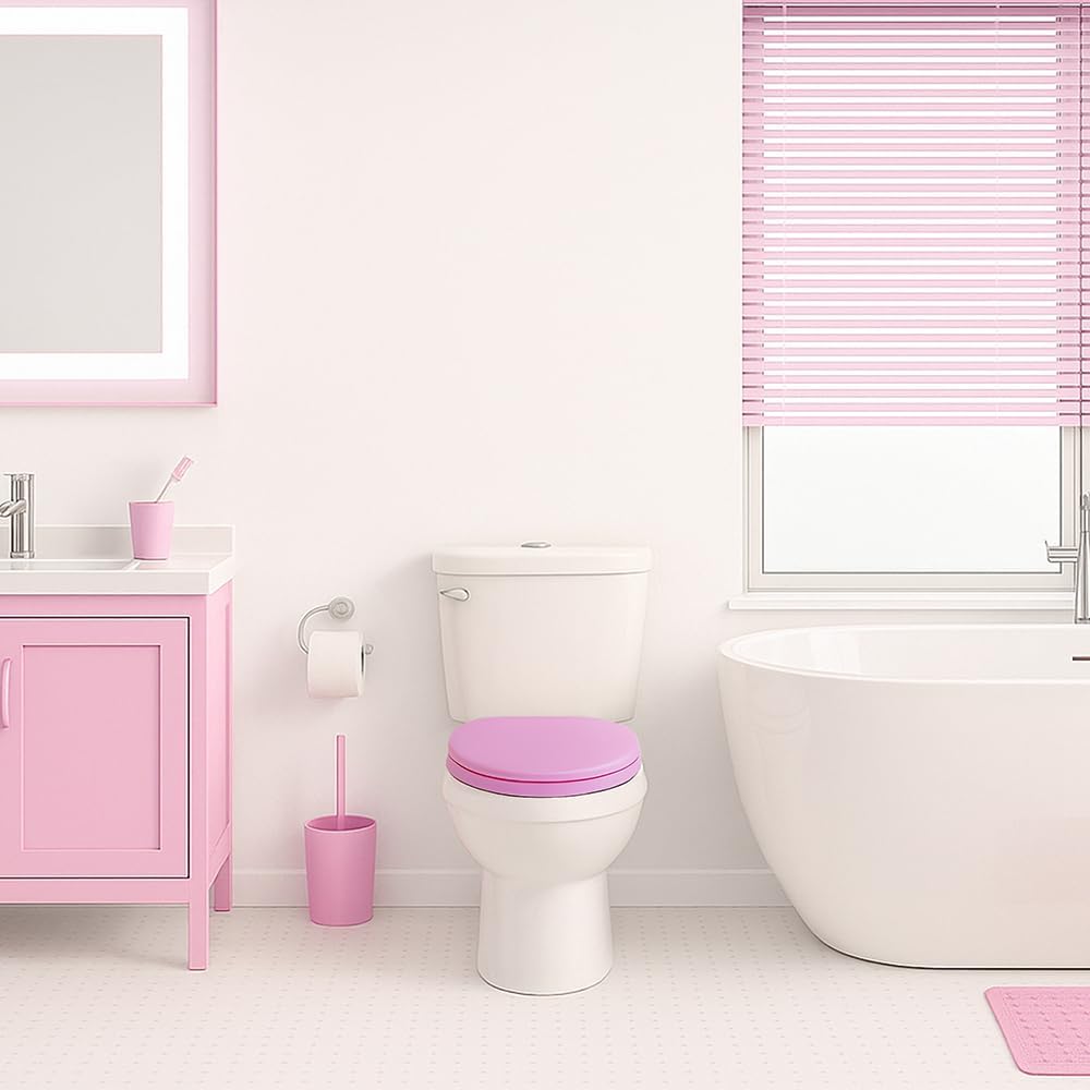 Toilet Seat, Slow Close, Soft Touch, Ultra-Smooth Matte Finish (No Orange-Peel Texture), Premium Moulded Wood, Quick Release, (Pink, Round)