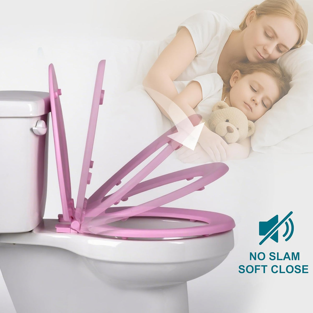 Toilet Seat, Slow Close, Soft Touch, Ultra-Smooth Matte Finish (No Orange-Peel Texture), Premium Moulded Wood, Quick Release, (Pink, Round)