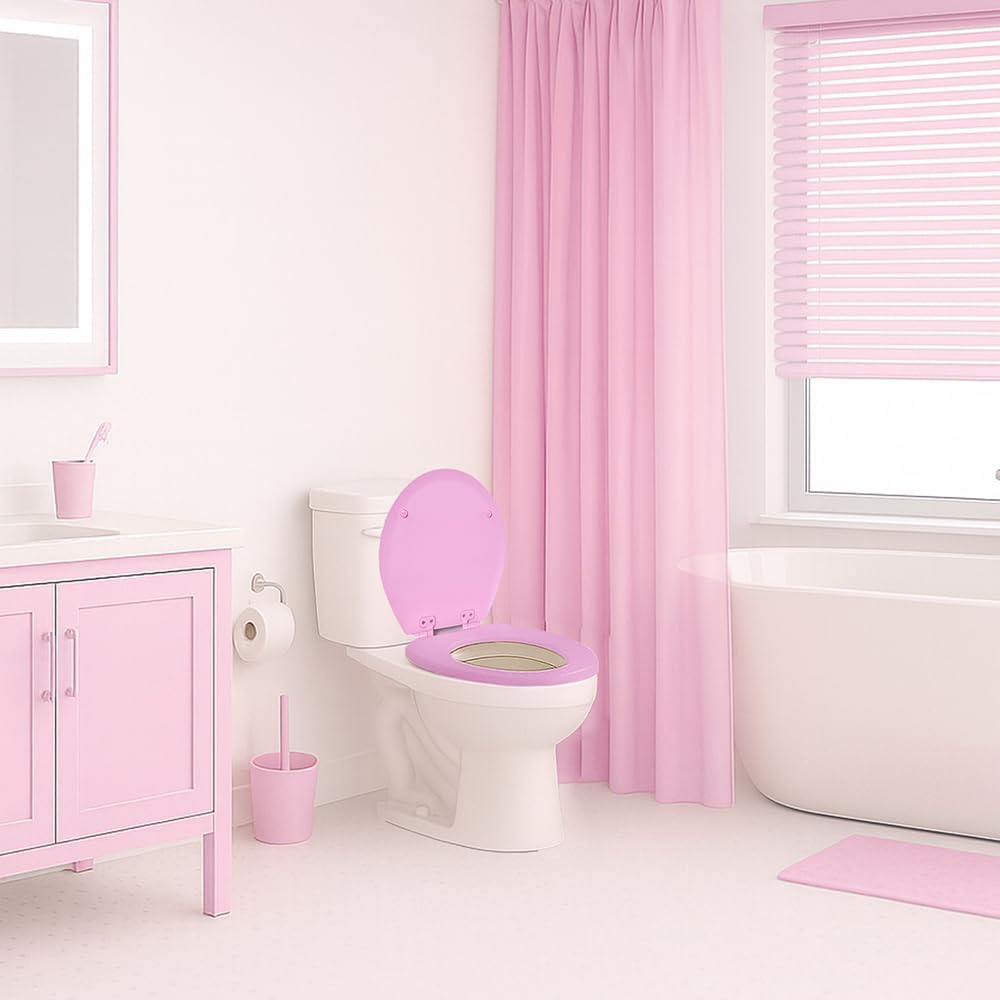 Toilet Seat, Slow Close, Soft Touch, Ultra-Smooth Matte Finish (No Orange-Peel Texture), Premium Moulded Wood, Quick Release, (Pink, Round)