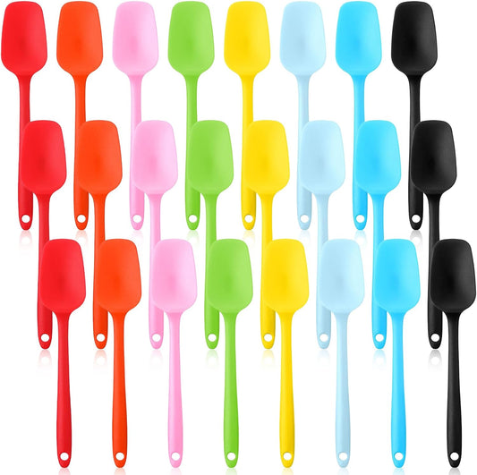 24-Piece Silicone Spatula Spoon Set, Heat Resistant Flexible Kitchen Utensils for Baking Cooking Mixing, Small Size 8.15" x 1.77", 8 Colors (Red Black Green Orange Blue Yellow Pink Light Green)