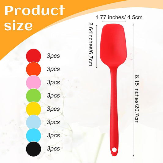 24-Piece Silicone Spatula Spoon Set, Heat Resistant Flexible Kitchen Utensils for Baking Cooking Mixing, Small Size 8.15" x 1.77", 8 Colors (Red Black Green Orange Blue Yellow Pink Light Green)