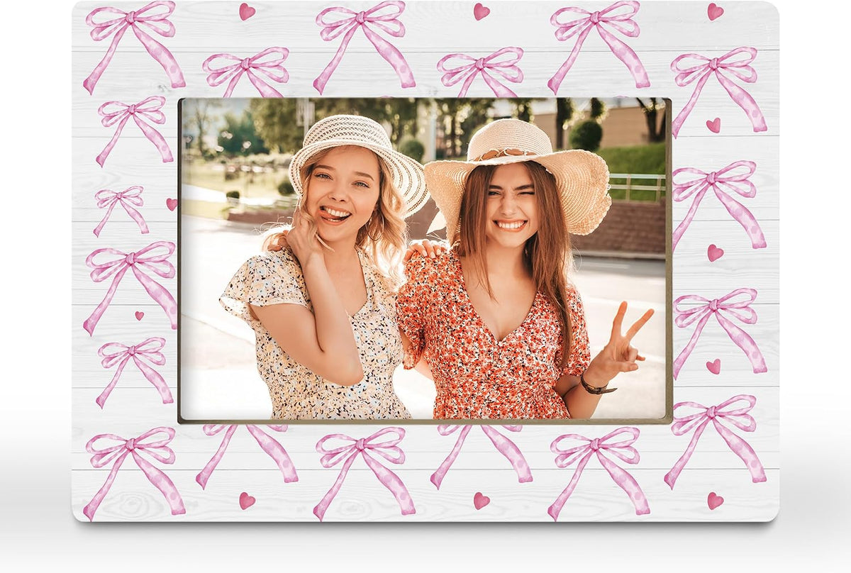 Pink Bow Couple Wedding Gifts Picture Frame, 4x6 Horizontal Photo Frame for Tabletop Display